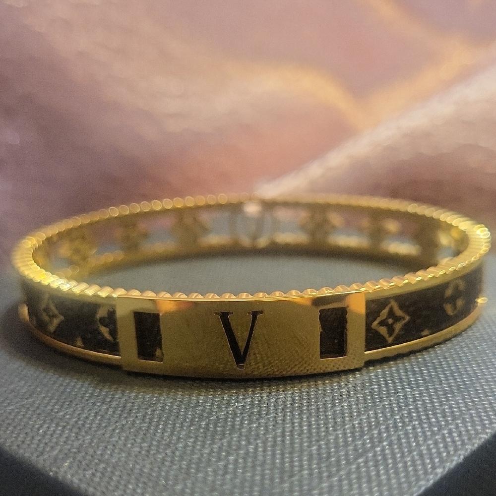 Gold Tone and Black Designer Inspired Bracelet